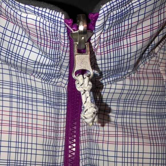 Athletech 1X White Fuchsia Pink Blue Plaid Full Zip Quilted Puffer Jacket - Picture 5 of 16